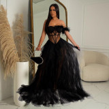 Sexy Wrap Chest Mesh MaxI Dress BY-6223