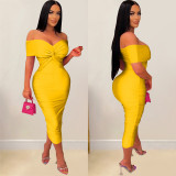 Sexy Cross  Wrap Chest Cross Pleated Maxi Dress BY-6219