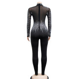 Long Sleeve Mesh Hot Drill Jumpsuits BY-6226