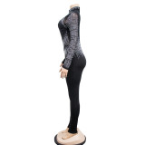 Long Sleeve Mesh Hot Drill Jumpsuits BY-6226