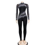 Long Sleeve Mesh Hot Drill Jumpsuits BY-6226
