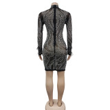 Hot Drill Pearls Mesh See Through Mini Dress BY-6192