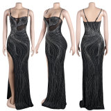 Sexy Sling Hot Drilling Split Maxi Dress NY-2685