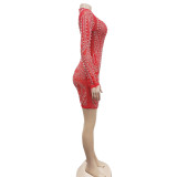 Hot Drill Pearls Mesh See Through Mini Dress BY-6192