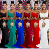 Solid Color Tie Up Slim Maxi Dress BY-6232