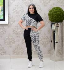 Casual Print Patchwork Short Sleeve Pants Two Piece Set GYSF-6095