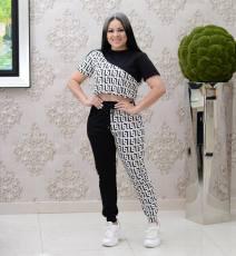 Casual Print Patchwork Short Sleeve Pants Two Piece Set GYSF-6095