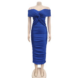 Sexy Cross  Wrap Chest Cross Pleated Maxi Dress BY-6219