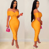Sexy Cross  Wrap Chest Cross Pleated Maxi Dress BY-6219