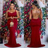 Solid Color Tie Up Slim Maxi Dress BY-6232