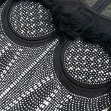 Mesh Feather Hot Drill Mini Dress BY-6215
