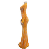 Mesh See Through Hot Drill Maxi Dress BY-6198