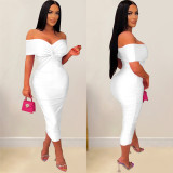 Sexy Cross  Wrap Chest Cross Pleated Maxi Dress BY-6219