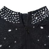 Fashion Mesh Hot Drill Long Sleeve Two Piece Pants Set BY-6203
