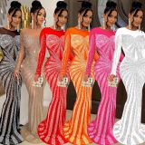 Mesh See Through Hot Drill Maxi Dress BY-6198
