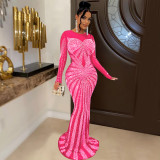 Mesh See Through Hot Drill Maxi Dress BY-6198