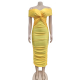 Sexy Cross  Wrap Chest Cross Pleated Maxi Dress BY-6219