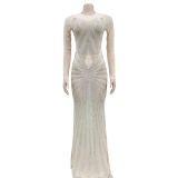 Mesh See Through Hot Drill Maxi Dress BY-6198