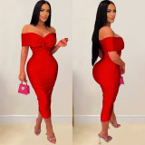 Sexy Cross  Wrap Chest Cross Pleated Maxi Dress BY-6219