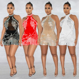 Mesh See Through Hot Drill Romper BY-6265