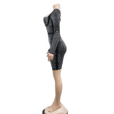 Solid Color Mesh Hot Drill Mini Dress BY-6243