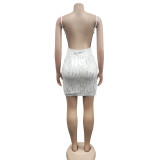 Solid Sequin Backless Mini Dress BY-6209