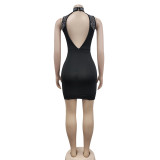 Mesh See Through Hot Drill Mini Dress BY-6163