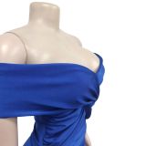 Sexy Cross  Wrap Chest Cross Pleated Maxi Dress BY-6219