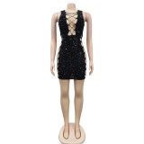 Sexy Sequin Sleeveless Hollow Mini Dress BY-6216