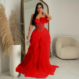 Sexy Wrap Chest Mesh MaxI Dress BY-6223