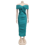 Sexy Cross  Wrap Chest Cross Pleated Maxi Dress BY-6219