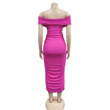 Sexy Cross  Wrap Chest Cross Pleated Maxi Dress BY-6219