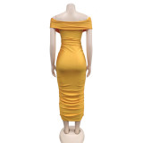 Sexy Cross  Wrap Chest Cross Pleated Maxi Dress BY-6219
