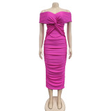 Sexy Cross  Wrap Chest Cross Pleated Maxi Dress BY-6219