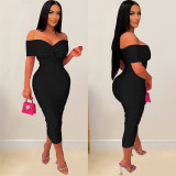 Sexy Cross  Wrap Chest Cross Pleated Maxi Dress BY-6219
