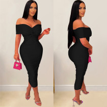 Sexy Cross  Wrap Chest Cross Pleated Maxi Dress BY-6219
