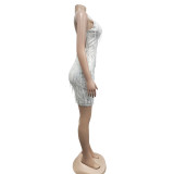 Solid Sequin Backless Mini Dress BY-6209