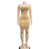 Mesh Feather Hot Drill Mini Dress BY-6215