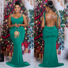 Solid Color Tie Up Slim Maxi Dress BY-6232
