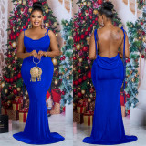 Solid Color Tie Up Slim Maxi Dress BY-6232
