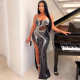 Sexy Sling Hot Drilling Split Maxi Dress NY-2685