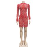 Hot Drill Pearls Mesh See Through Mini Dress BY-6192