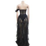 Sexy Wrap Chest Mesh MaxI Dress BY-6223
