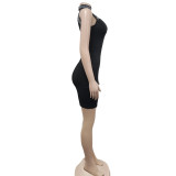 Mesh See Through Hot Drill Mini Dress BY-6163