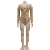 Sexy Wrap Chest Sequin Feather Bodysuit BY-6225