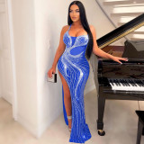 Sexy Sling Hot Drilling Split Maxi Dress NY-2685