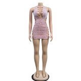 Sexy Sequin Sleeveless Hollow Mini Dress BY-6216