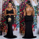 Solid Color Tie Up Slim Maxi Dress BY-6232