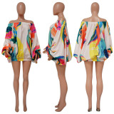 One Shoulder Bat Sleeve Print Dress YF-10441