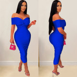 Sexy Cross  Wrap Chest Cross Pleated Maxi Dress BY-6219